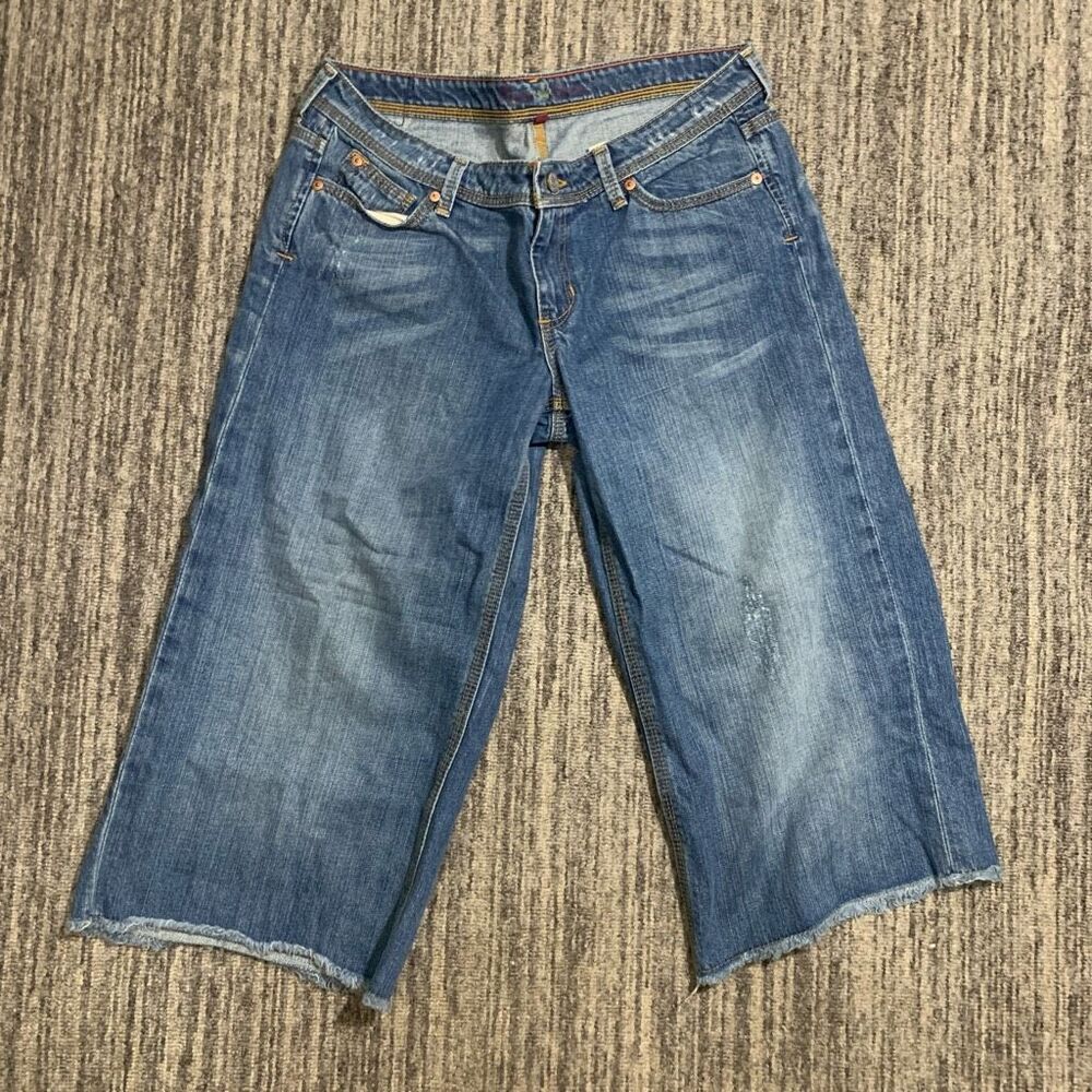Vintage Y2K Miss Bisou Women's Size 29 Baggy Midi Denim Jeans Raw Hem Loose